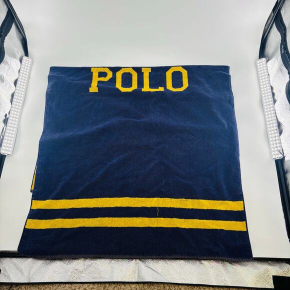 Polo by Ralph Lauren Other - Vintage Polo Ralph Lauren towel 90’s VTG 36x68 Navy Blue Yellow Spellout